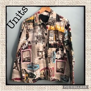 1980’s Units Chunky Button Travel Themed Jacket Size M